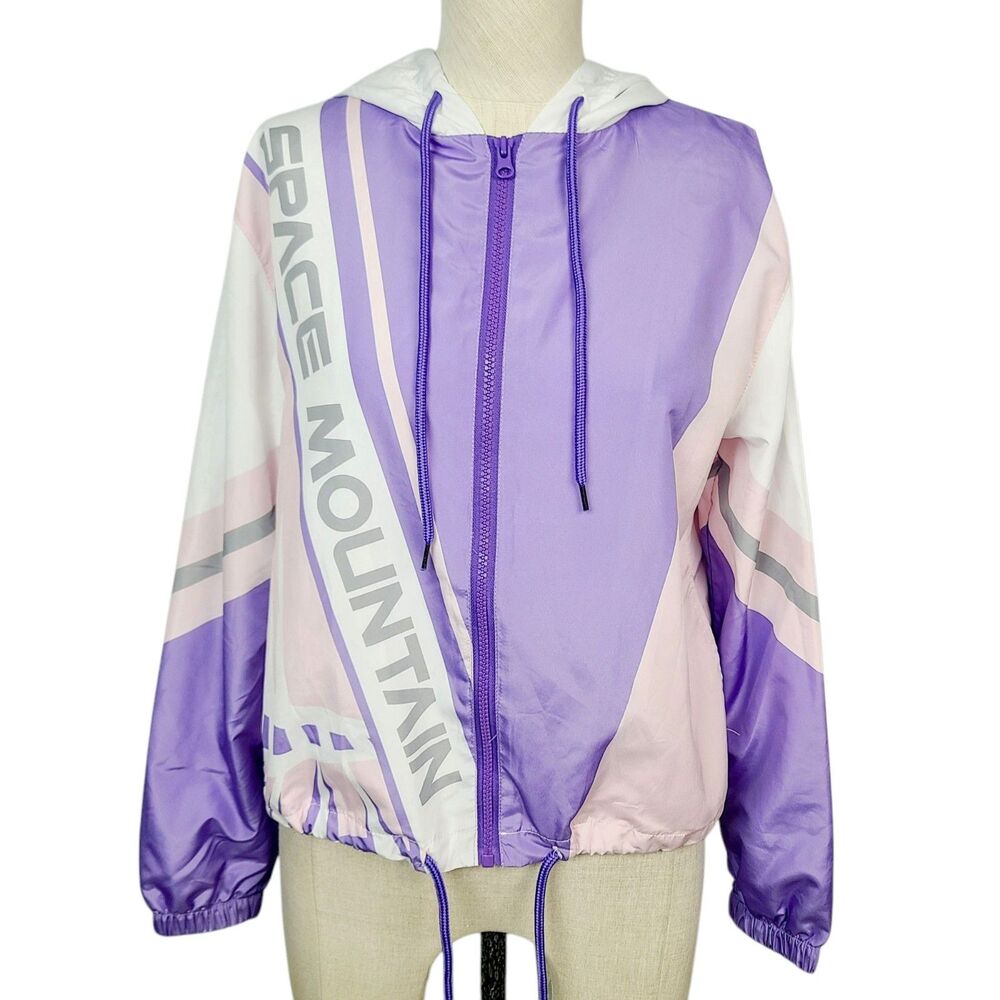 Disney Parks Space Mountain Jacket XS Purple Full Zip Hooded Windbreaker